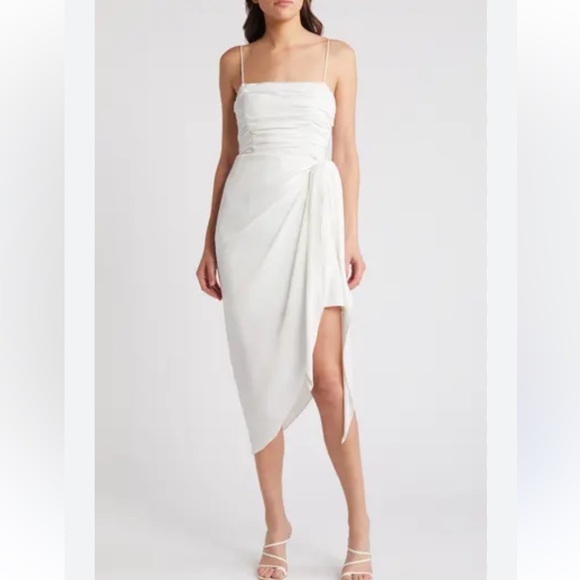 Wayf Dresses & Skirts - Wayf Delaney Asymmetrical Ivory Rouched Top, Spaghetti Strap Dress NWT Sz S Saks
